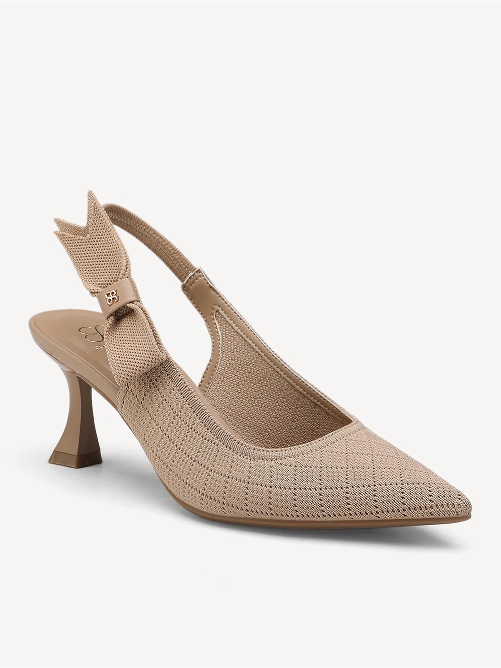 Cosy Island || EverLush Bowknot Pointed Toe Heel Slingback Low Heeled Apricot 7